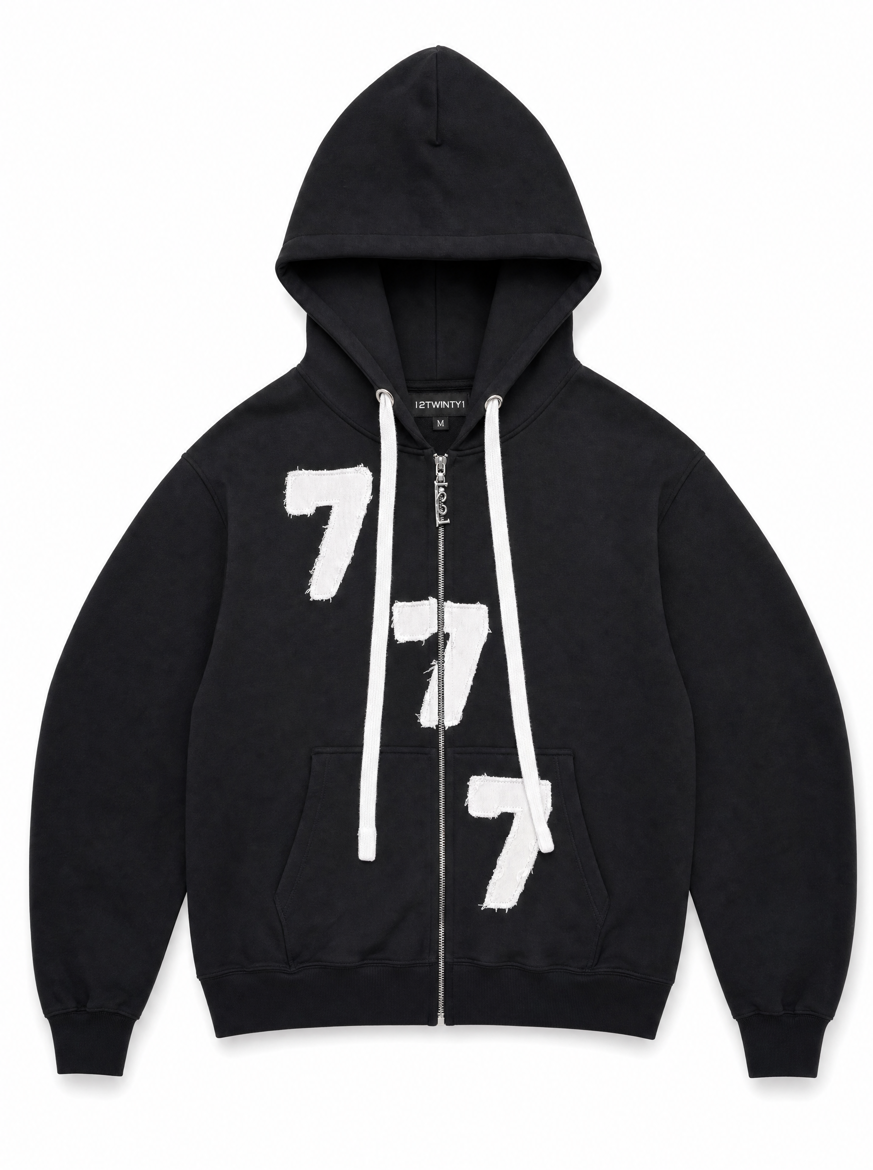 Unisex 777 Zip-Up Hoodie in Black, front view