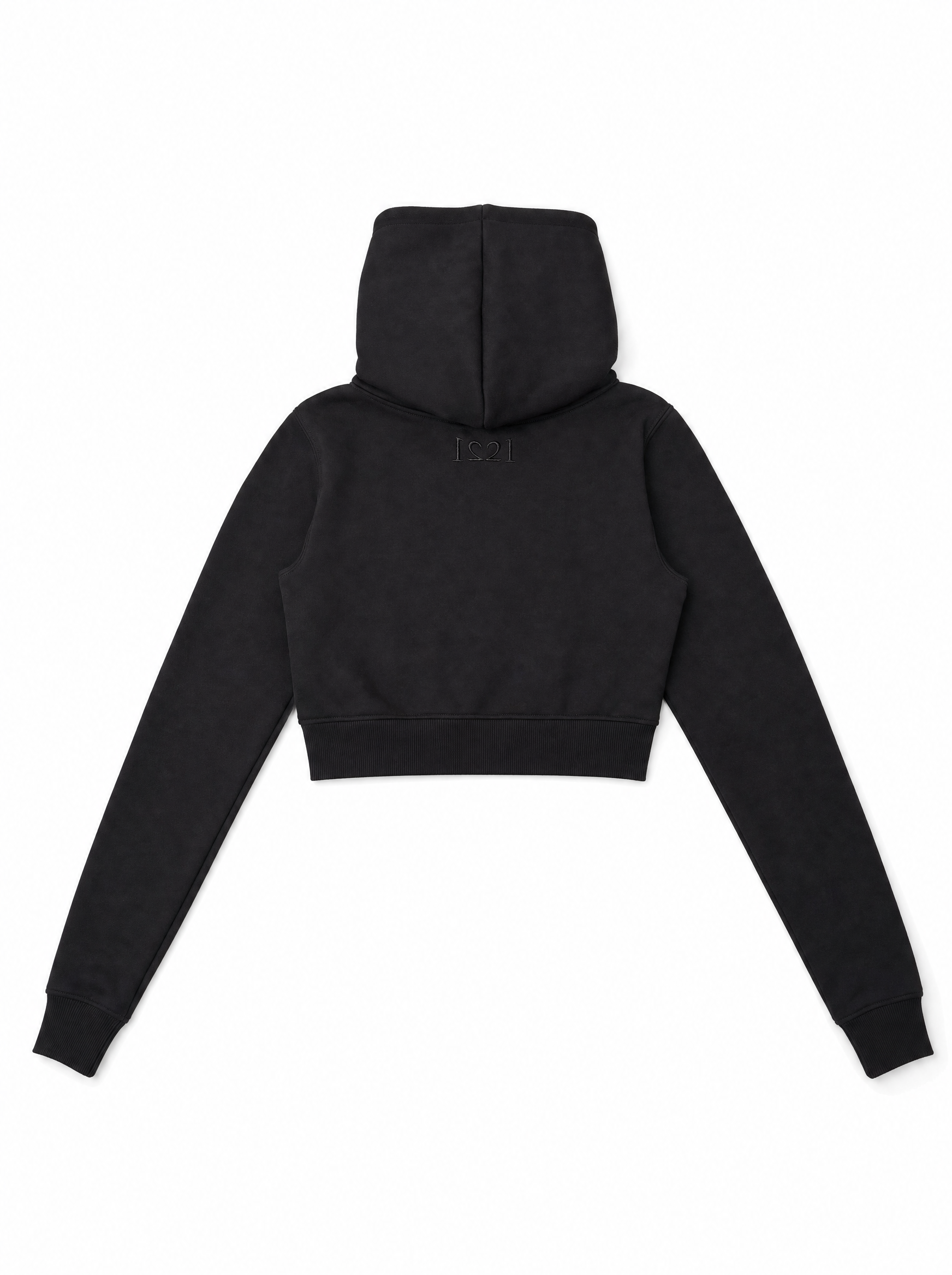 Women's "777" Cropped Zip-Up Hoodie Black - Back
